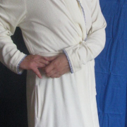 Galléros vékony frottír krém színű női köntös kék szegéllyel