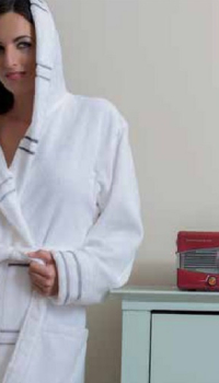 Belmanetti - Pamut frottír anyagú, kapucnis unisex köntös - fehér színben (4345)