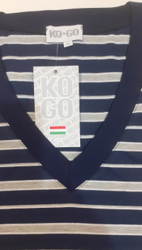KO-GO - Hosszú férfi pamut pizsama, keresztbe csíkos, egyszínű nadrággal - több színben