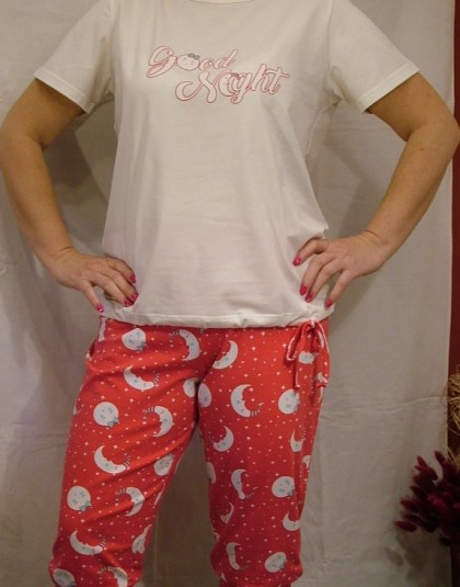 Rövid női pamut pizsama mintás halásznadrággal (Méret: XL)