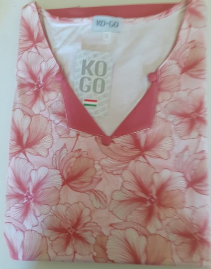 Rövid női pamut pizsama (Rózsaszín levelek) (Méret: M, L, XL, XXL, 3XL)