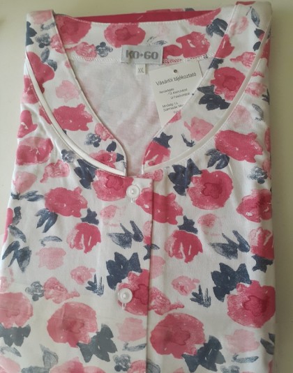 Nagyméretű, hosszú pamut női pizsama (Virágminta) (Méret: XXL, 3XL)