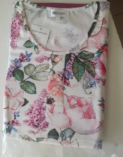 Hosszú pamut női pizsama (színes virágminta) (Méret: XL)